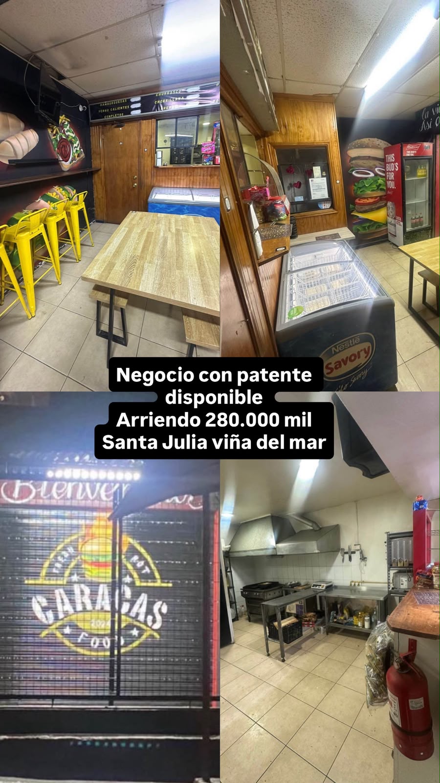 Se vende derecho de Llaves en Viña del Mar /Local de Comida Equipado  Patente al dia